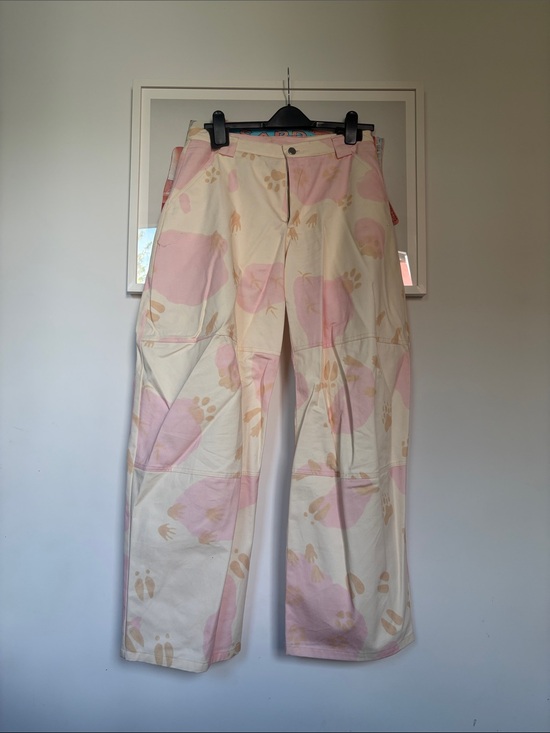 Collina Strada Pants - Collina Strada Cream and Pastel Pink Printed Trousers